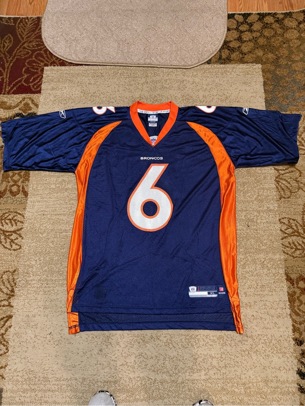 Reebok Denver Broncos Navy and Orange #6 Football Jersey XL